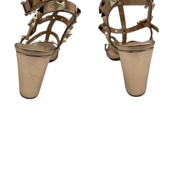 VALENTINO GARAVANI LEATHER ROCKSTUD ROSE GOLD GLADIATOR METALLIC SANDALS, SZ 39 - Picture 11 of 15